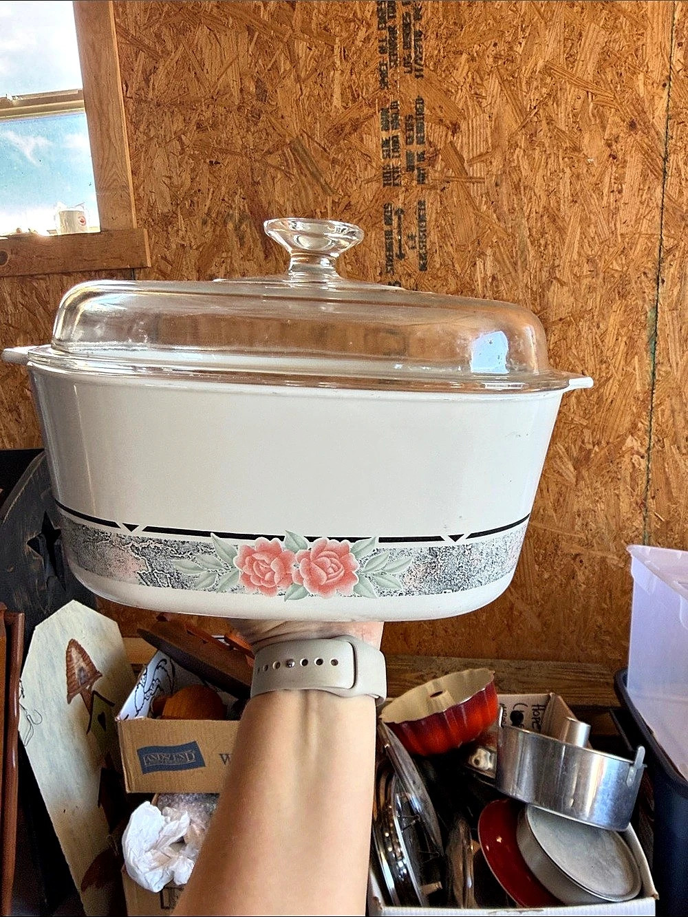 CorningWare Pyrex A-58B Floral Glass Casserole Dish with Lid